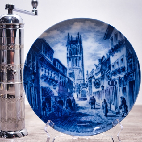 Sammelteller Berlin Design - Serie: Münsterland - Kreuzstraße mit Überwasserkirche - blaues Porzellan  - Made in Germany - 9D1 - TOP Zustand