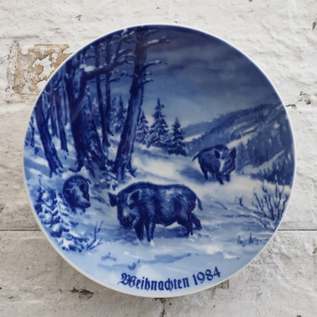 Weihnachtsteller 1984  - Lichte Porzellan, blaues Porzellan, Echt Kobalt,  DDR Produkt - Made in GDR, Porzellan 1A, Aufhängung speziell