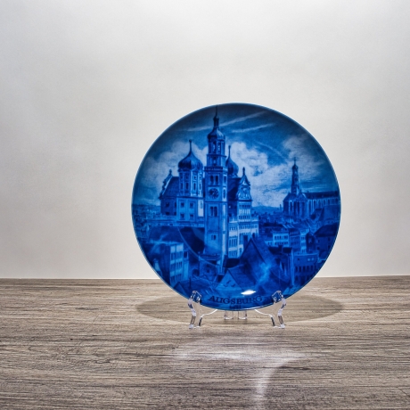 Sammelteller, Städteteller: Augsburg - Berlin Design - blaues Porzellan  - Made in Germany - mit Karton - 8D1