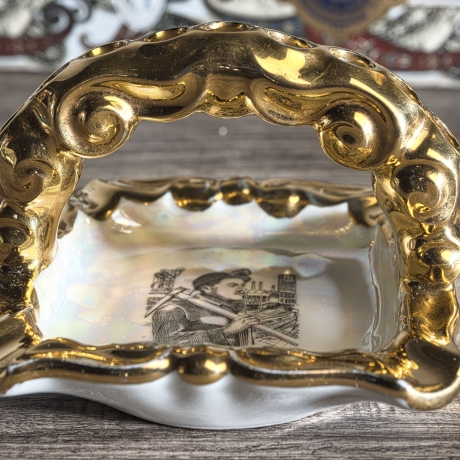 Limoges France Vintage Aschenbecher aus hochwertigem Porzellan - Made in France - Andenken Stadt Saint-Chamond - VTR