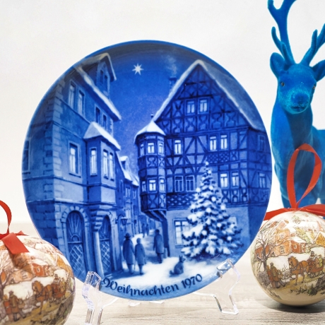 Weihnachtsteller - 1970: Bernkastel - von Berlin Design - blaues Porzellan - begrenzte Auflage - Made in West Germany - TOP Zustand (8C3)