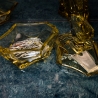 Vintage Deko: Seltenes, 3-teiliges Schreibtischset, aus gelbem Glas, vermutlich aus den 1960er Jahren.