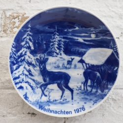 Weihnachtsteller 1976  - Lichte Porzellan, blaues Porzellan, Echt Kobalt,  DDR  - Made in GDR, Porzellan 1A, Aufhängung speziell (8F)