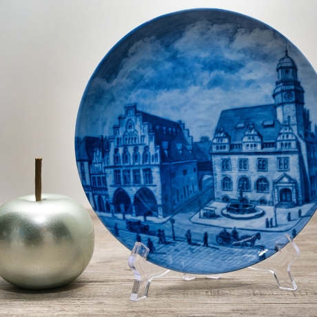 Sammelteller Berlin Design - Städteteller Dortmund - Markt mit Rathaus + Sparkasse - blaues Porzellan - Made in Germany - 9D2 - TOP Zustand