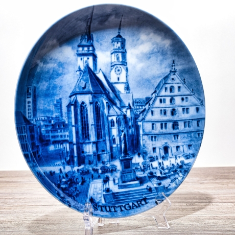 Sammelteller, Städteteller: Stuttgart - Berlin Design - blaues Porzellan  - Made in Germany - mit Karton - 8E2 - TOP Zustand