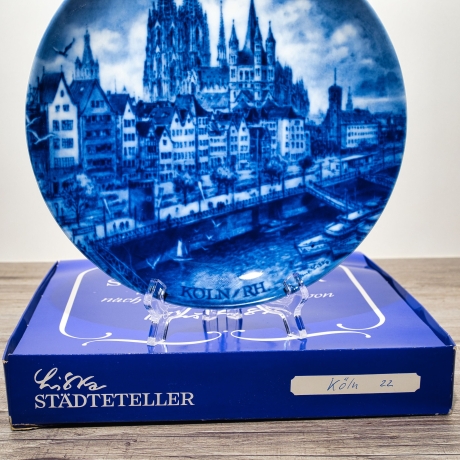Sammelteller, Städteteller: Köln - Berlin Design - blaues Porzellan  - Made in Germany - mit Karton - 8C1 - TOP Zustand