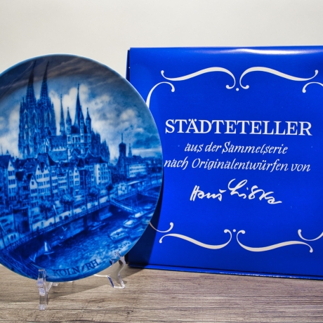 Sammelteller, Städteteller: Köln - Berlin Design - blaues Porzellan  - Made in Germany - mit Karton - 8C1 - TOP Zustand