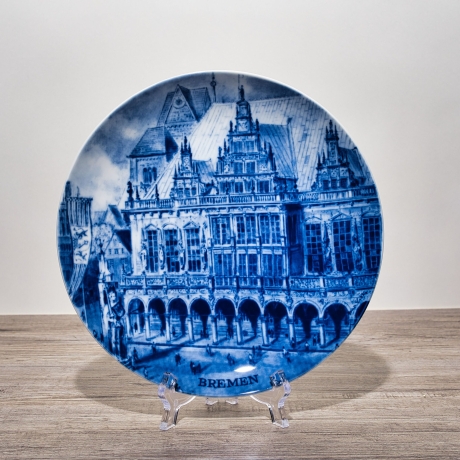 Sammelteller, Städteteller: Bremen - Berlin Design - blaues Porzellan  - Made in Germany - mit Karton - 8C1 - TOP Zustand
