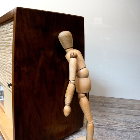 Röhrenradio Retromod: Philips Jupiter Stereo 404 mit modernem Karaoke Verstärker umgebaut inkl. moderner Monacor Speaker - Einzelstück