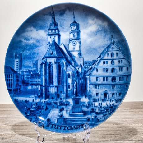 Sammelteller, Städteteller: Stuttgart - Berlin Design - blaues Porzellan  - Made in Germany - mit Karton - 8E2 - TOP Zustand