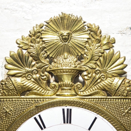 Antike französische Comtoise Funk Wanduhr  - Unikat - Motiv: Sonne 19. Jahrhundert - DCF-77 Funkuhrwerk - Upcycling Vintage-Uhr