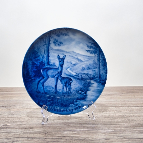 Sammelteller Muttertag: 1976 Rehe - Berlin Design - blaues Porzellan  - Made in West Germany - 19,5 cm - 8B3 - TOP Zustand