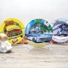 3er Set Blech Aschenbecher, vermutlich 1970er Jahre, 50er Jahre US Werbung (Ford, Genral Motors, Greyhound Bus)  - 9C3