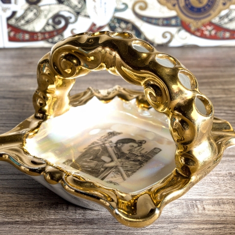 Limoges France Vintage Aschenbecher aus hochwertigem Porzellan - Made in France - Andenken Stadt Saint-Chamond - VTR