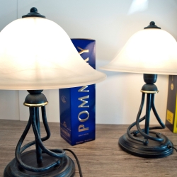 Designer Tischlampen-Paar - von Emme Pi Light 1TL mit Alabaster Glasschirm, neue Kabel, neue Stecker sowie sparsame LED Leuchtmittel