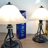 Designer Tischlampen-Paar - von Emme Pi Light 1TL mit Alabaster Glasschirm, neue Kabel, neue Stecker sowie sparsame LED Leuchtmittel