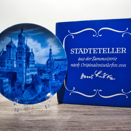 Sammelteller, Städteteller: Augsburg - Berlin Design - blaues Porzellan  - Made in Germany - mit Karton - 8D1