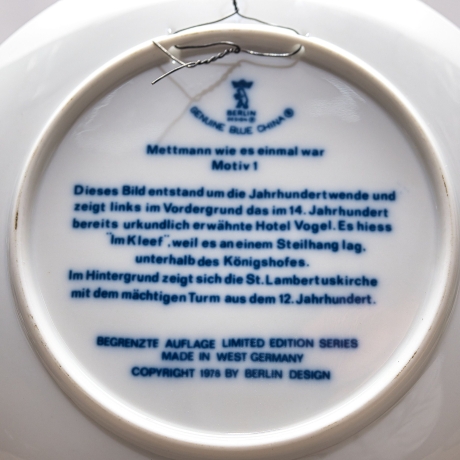 Sammelteller Berlin Design - Serie: Mettmann - Hotel Vogel  - blaues Porzellan  - Made in West Germany - 9D2 - TOP Zustand