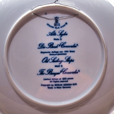 Sammelteller Schiff - Bark Concordia 6/1250 - Berlin Design Nautica - blaues Porzellan - begrenzte Auflage - Made in West Germany (9E2) TOP