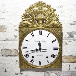 Antike französische Comtoise Funk Wanduhr  - Unikat - Motiv: Sonne 19. Jahrhundert - DCF-77 Funkuhrwerk - Upcycling Vintage-Uhr