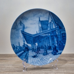 Sammelteller Berlin Design - Städteteller Alt Delmenhorst - Der Bahnhof um 1908 - blaues Porzellan - Made in Germany - 9D2 - TOP Zustand