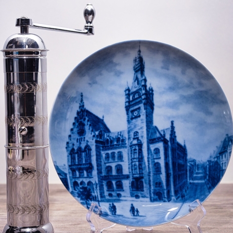 Sammelteller Berlin Design - Städteteller Hagen - Rathaus um 1900 - blaues Porzellan - Made in Germany - 9D2 - TOP Zustand