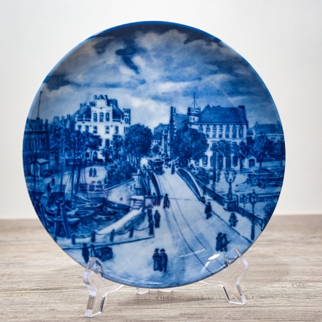 Sammelteller Berlin Design - Serie: Alt Bremerhaven - Erste Geestebrücke um 1857 - blaues Porzellan  - Made in Germany - 9D1 - TOP Zustand