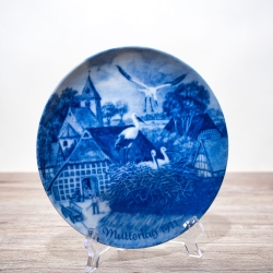 Sammelteller Muttertag: 1977 Storchenfamilie - Berlin Design - blaues Porzellan  - Made in West Germany - 19,5 cm - 8B3 - TOP Zustand