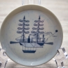 Sammelteller: fantastisches Luftschiff mit Sternbildern im Hintergrund, frühe Science Fiction - blau/weiß - Steampunk Motiv - 9B1