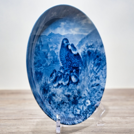 Sammelteller Muttertag: 1982 Rebhuhnfamilie - Berlin Design - blaues Porzellan  - Made in West Germany - 19,5 cm - 8B3 - TOP Zustand