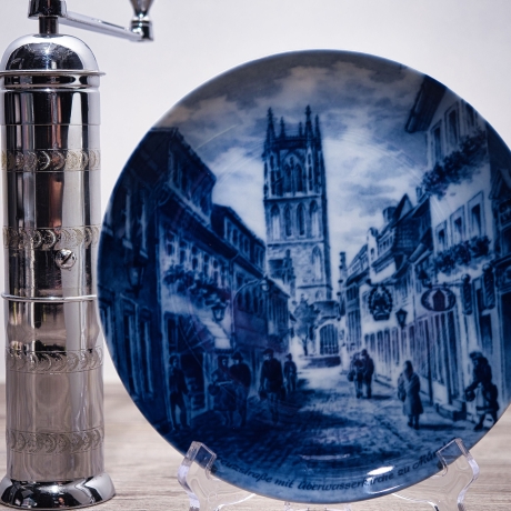 Sammelteller Berlin Design - Serie: Münsterland - Kreuzstraße mit Überwasserkirche - blaues Porzellan  - Made in Germany - 9D1 - TOP Zustand