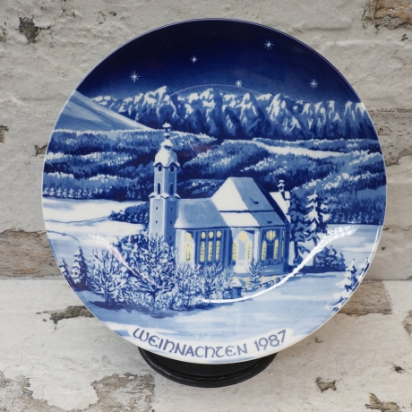 Weihnachtsteller - 1987: Die Wies bei Steingaden - von Bavaria - blaues Porzellan - 1A Zustand - TOP (8F)