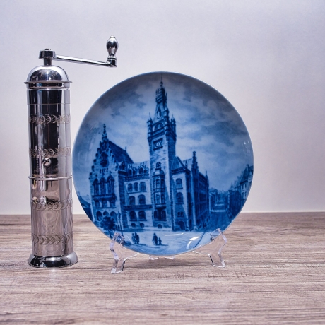 Sammelteller Berlin Design - Städteteller Hagen - Rathaus um 1900 - blaues Porzellan - Made in Germany - 9D2 - TOP Zustand