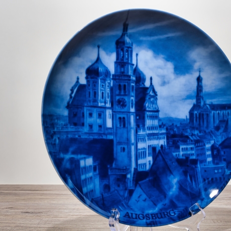 Sammelteller, Städteteller: Augsburg - Berlin Design - blaues Porzellan  - Made in Germany - mit Karton - 8D1