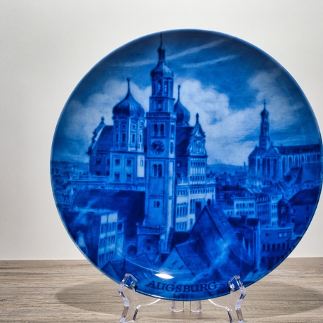 Sammelteller, Städteteller: Augsburg - Berlin Design - blaues Porzellan  - Made in Germany - mit Karton - 8D1