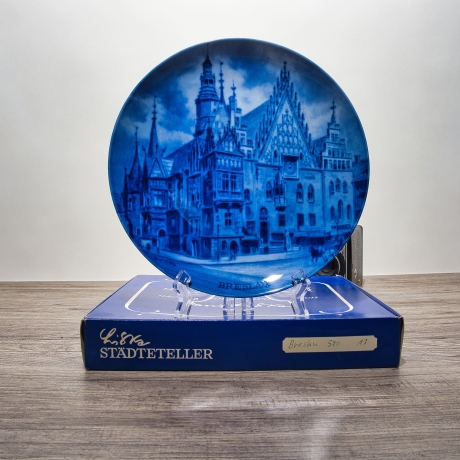 Sammelteller, Städteteller: Breslau - Berlin Design - blaues Porzellan  - Made in Germany - mit Karton - 8E2 - TOP Zustand