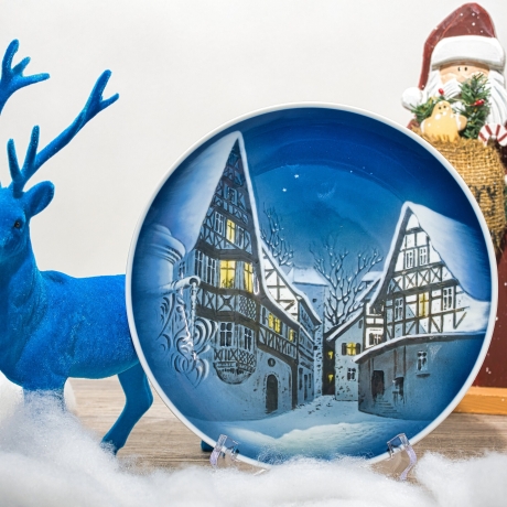 Rosenthal Weihnachts-Sammelteller - Entwurf Willi Hein - Motiv Kleinstadt-Weihnacht - 1960 - handbemalt - TOP Zustand - 8E2