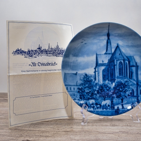 Sammelteller Berlin Design - Städteteller Alt Osnabrück - St. Marienkirche um 1859- blaues Porzellan - Made in Germany - 9D2 - TOP Zustand