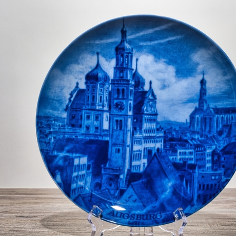 Sammelteller, Städteteller: Augsburg - Berlin Design - blaues Porzellan  - Made in Germany - mit Karton - 8D1