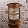 Außenwandleuchte, Schiffslampe, maritim, massiver Eichensockel, E14 Fassung, LED Filament Leuchtmittel, Unikat, Upcycling made in Germany