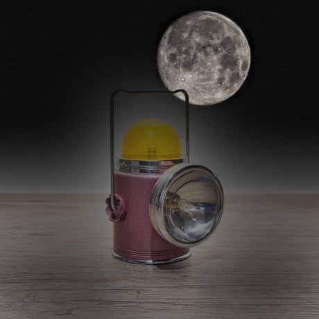 Rosa Handlampe: British Empire -Dualbetrieb- gelbe Signalleuchte und Scheinwerfer -getrennt schaltbar, Akkubetrieb und LED Aufrüstung  - 9E3