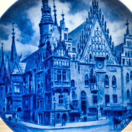 Sammelteller, Städteteller: Breslau - Berlin Design - blaues Porzellan  - Made in Germany - mit Karton - 8E2 - TOP Zustand