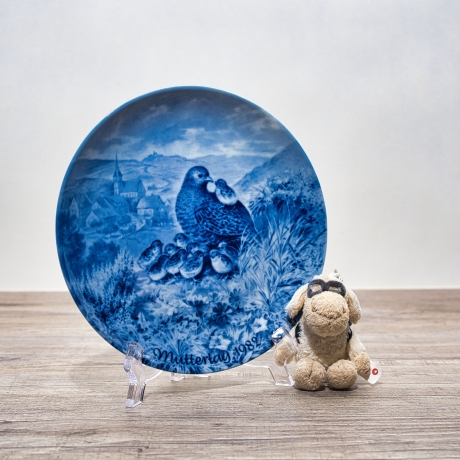 Sammelteller Muttertag: 1982 Rebhuhnfamilie - Berlin Design - blaues Porzellan  - Made in West Germany - 19,5 cm - 8B3 - TOP Zustand