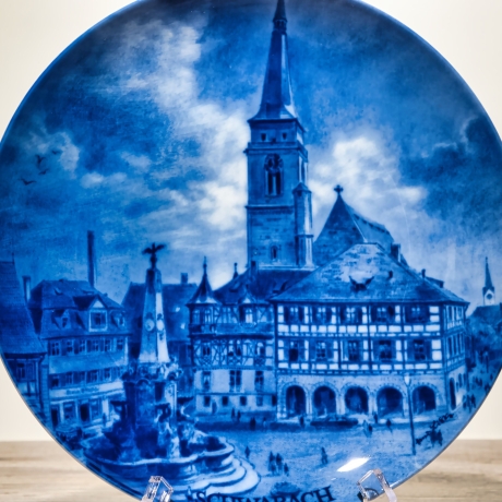 Sammelteller, Städteteller: Schwabach - Berlin Design - blaues Porzellan  - Made in Germany - mit Karton - 8C1 - TOP Zustand