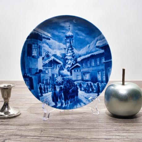 Weihnachtsteller - 1977: Oberammergau 13/1000 - Berlin Design - blaues Porzellan - begrenzte Auflage - Made in West Germany (8C3)