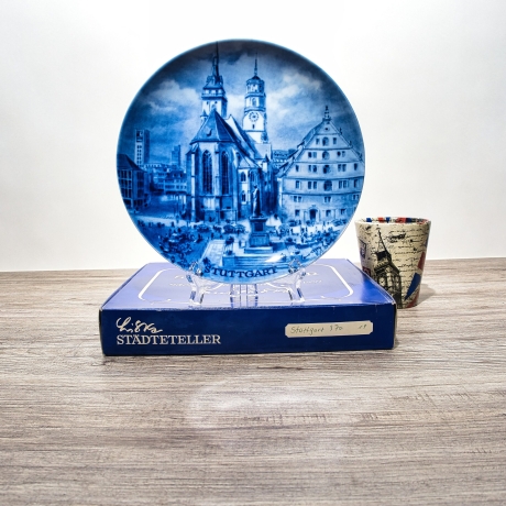 Sammelteller, Städteteller: Stuttgart - Berlin Design - blaues Porzellan  - Made in Germany - mit Karton - 8E2 - TOP Zustand