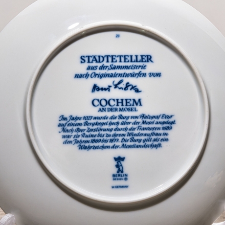 Sammelteller, Städteteller: Cochem an der Mosel - Berlin Design - blaues Porzellan  - Made in Germany - mit Karton - 8E2 - TOP Zustand