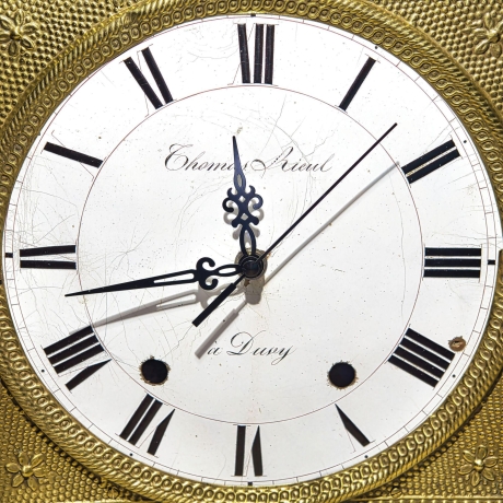 Antike französische Comtoise Funk Wanduhr  - Unikat - Motiv: Sonne 19. Jahrhundert - DCF-77 Funkuhrwerk - Upcycling Vintage-Uhr