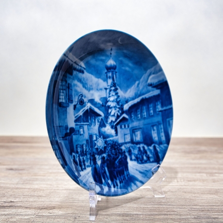 Weihnachtsteller - 1977: Oberammergau 13/1000 - Berlin Design - blaues Porzellan - begrenzte Auflage - Made in West Germany (8C3)