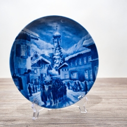 Weihnachtsteller - 1977: Oberammergau 13/1000 - Berlin Design - blaues Porzellan - begrenzte Auflage - Made in West Germany (8C3)